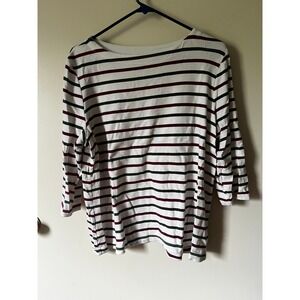 Croft & Barrow Striped Boat Neck Top 3/4 Sleeve White Navy Burgundy XXL